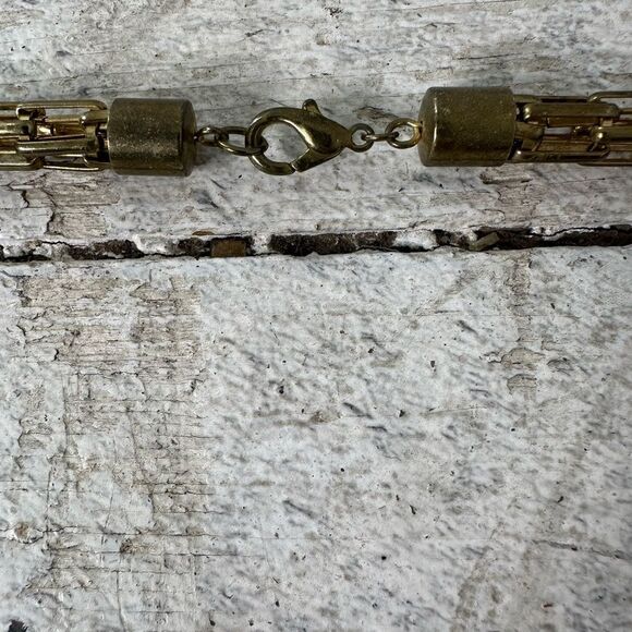 Vintage Antique Look Gold Tone Chunky Accordion Link Chain Necklace - Picture 4 of 8